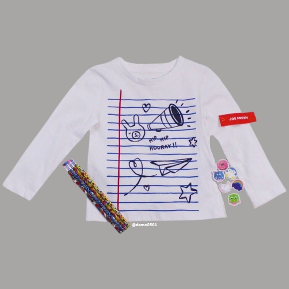 NWT Joe Fresh School Notebook Graphic Long Sleeve - Picture 2 of 6